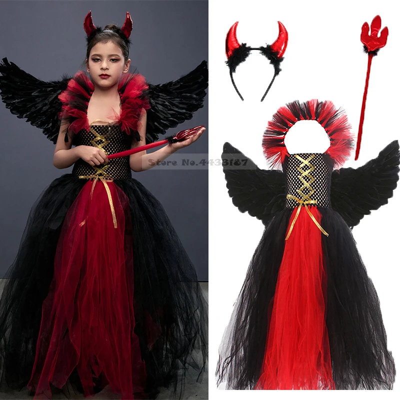 2022 Enfants Déguisement Sorcière Costume Pour Filles Halloween Tutu Robe  de genou avec chapeau Balai Pantyhose Carnaval Cosplay Party Outfit Set