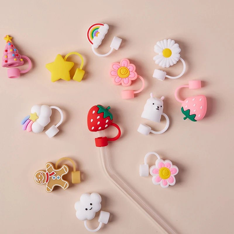 

Cute Strawberry Straw Covers For Stanley Tumbler Cups Accessories Kawaii Silicone Straw Toppers Protector Cap For 10mm Straws