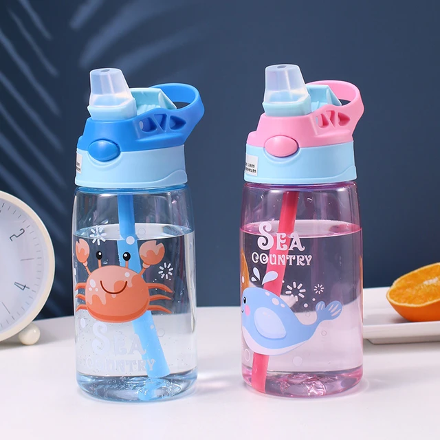 Botella de agua con pajita para niño y niña, vaso portátil de oso de  dibujos animados con pajita, 550/650ML - AliExpress