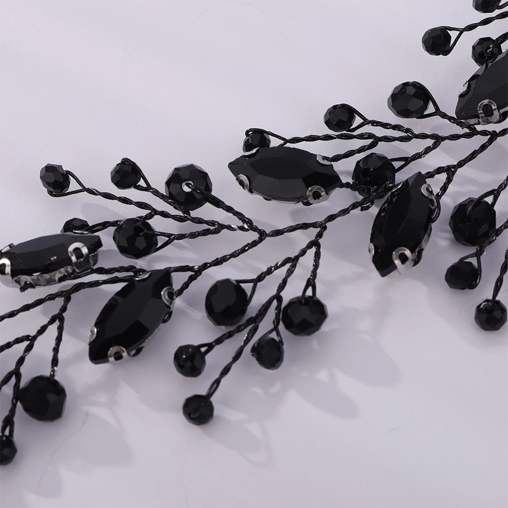 Black Rhinestone Headband for Wedding Women Hair Accessories Fashion Chic Party Bride Hair Piece Bridal Crystal Headpiece Tiaras