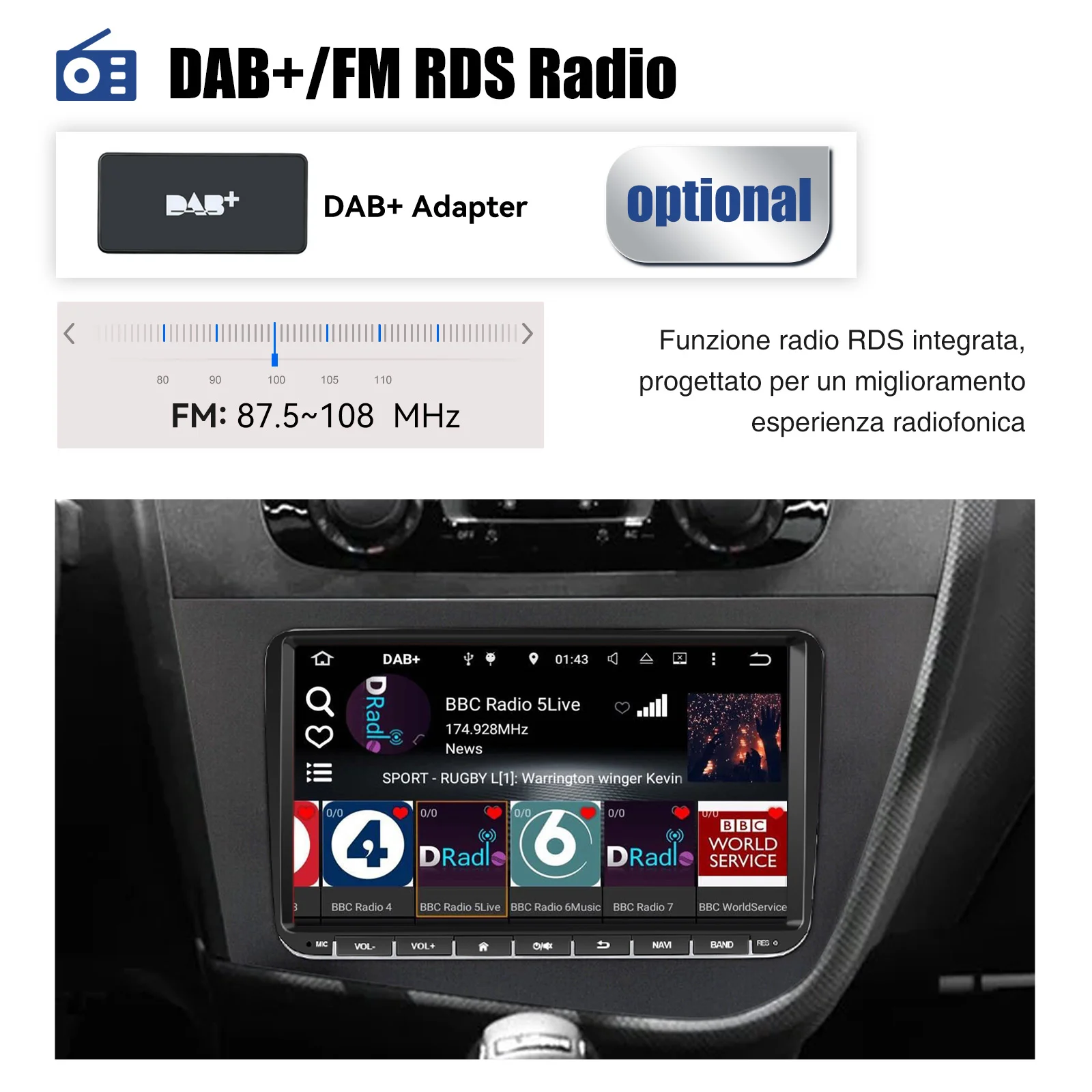 ESSGOO 9" Touchscreen für Seat Leon 1P1 2005–2012 Android 14 Autoradio Wireless Carplay Android Auto GPS Navi WiFi RDS Lenkradsteuerung Bluetooth Mirror Link KI-Sprachsteuerung Multimedia Video Player – Detail 13