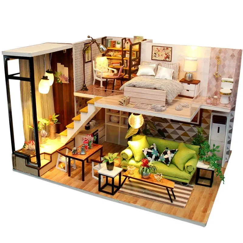 

Вилла для кукол House комплект мебели Diy 3D деревянные миниатюры, сборные игрушки для кукольного домика для детей, подарки на день рождения