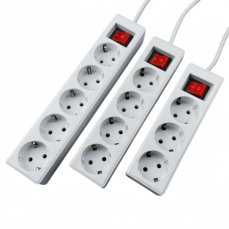 EU Home Standard German Type Power Strip 3/4/5 Sockets in Row Flat Adapter Light Switch with Surge Protector Extension Cable 3M 5