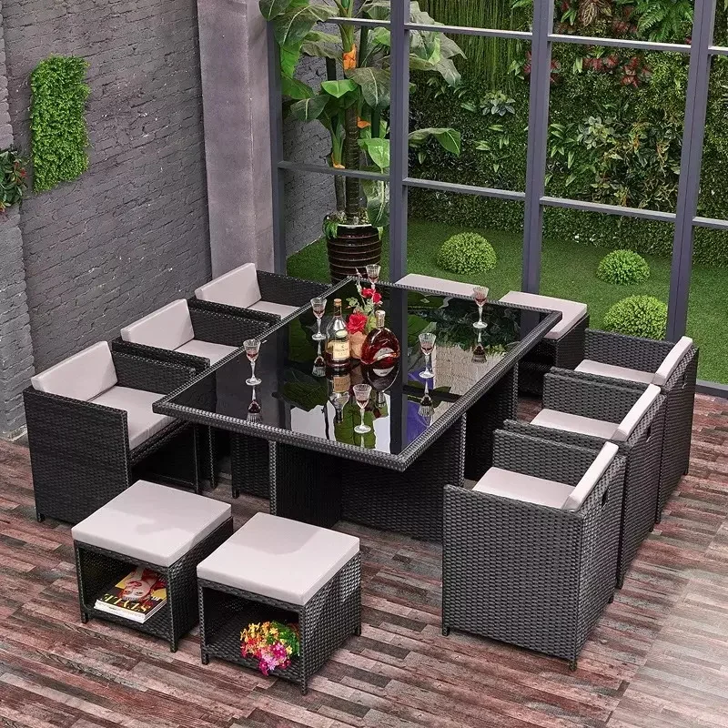 

New Design Modern Outside Garden Patio Rattan Dining Sets Casual Outdoor Furniture