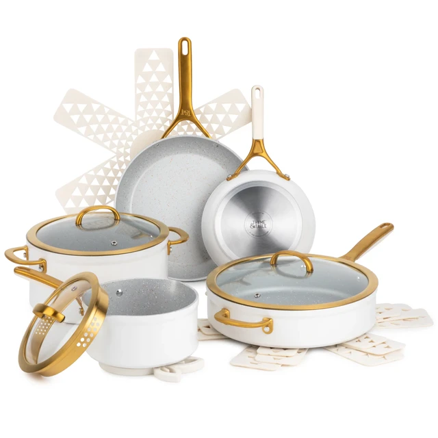 Thyme & Table Nonstick 12 Piece Cookware Set, Cream non stick cooking pot  set