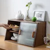 Desktop Sideboard Glass Door Display Kitchen Countertop Cup Storage Rack Household Mini Solid Wood Kitchen Cabinet 2