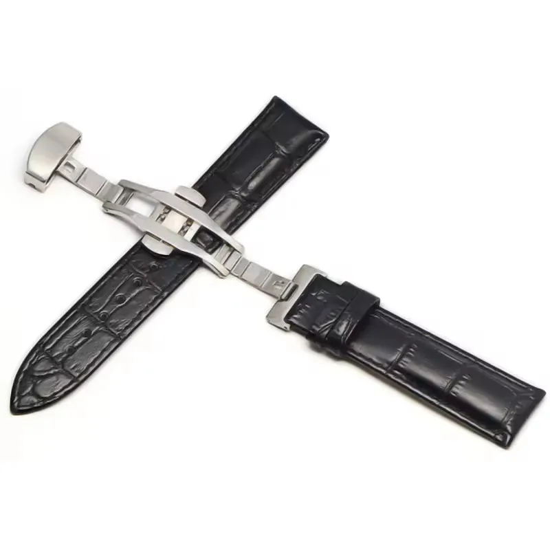 Premium Genuine Leather Watchband with Steel Pin and Butterfly Buckle