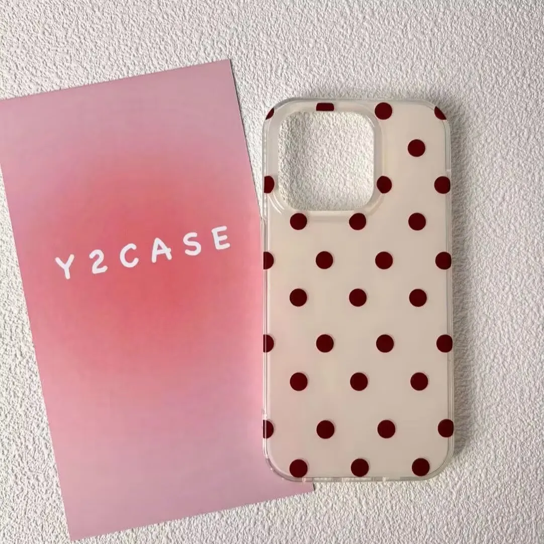 Korean Ins Red Polka Dots Feather Texture Phone Case
