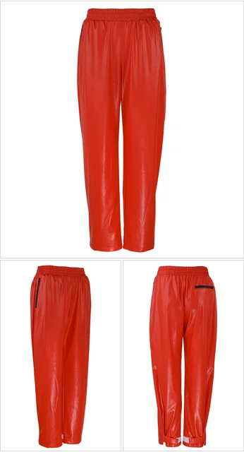 Streetwear Kylie Inspiration Jenner Red Varnished Leather Trousers