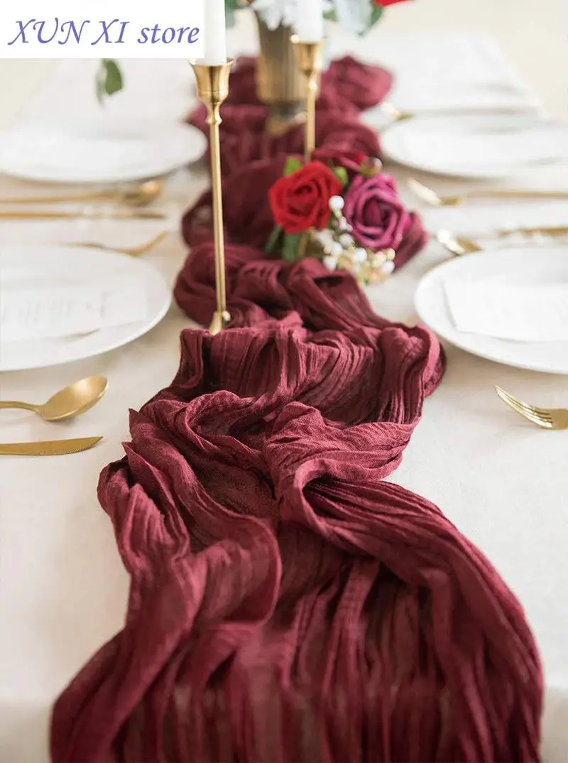 

New Gauze Table Runner,Semi-Sheer Personalize Vintage Wedding Decoration Kitchen Dinner Tablecloth,Retro Boho Dining Decor
