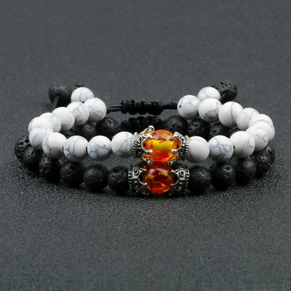  Crown Beaded Bracelet Men Women,8mm Energy Healing Gemstone  Beads Friendship Bracelet Charms 2Pcs: Clothing, Shoes & Jewelry