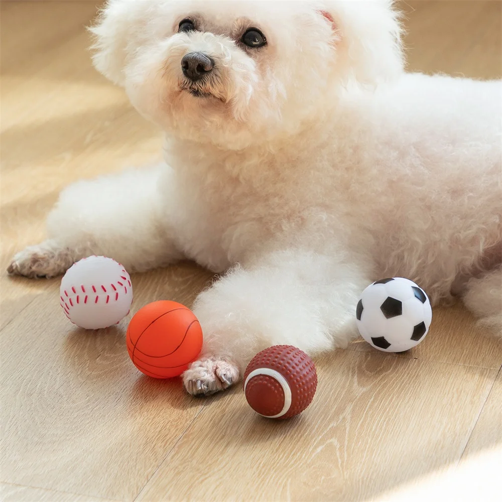 

Rubber Rubgby Football Basketball Interactive Dog Toys Squeak Sound Ball for Small Medium Large Pets Toy Supplies