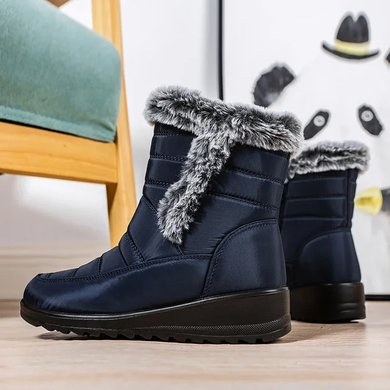 Faux Fur Waterproof Snow Boots Women 2024 Trend Non Slip Winter Ankle Boots Woman Warm Thicken Plush Couples Cotton Padded Shoes
