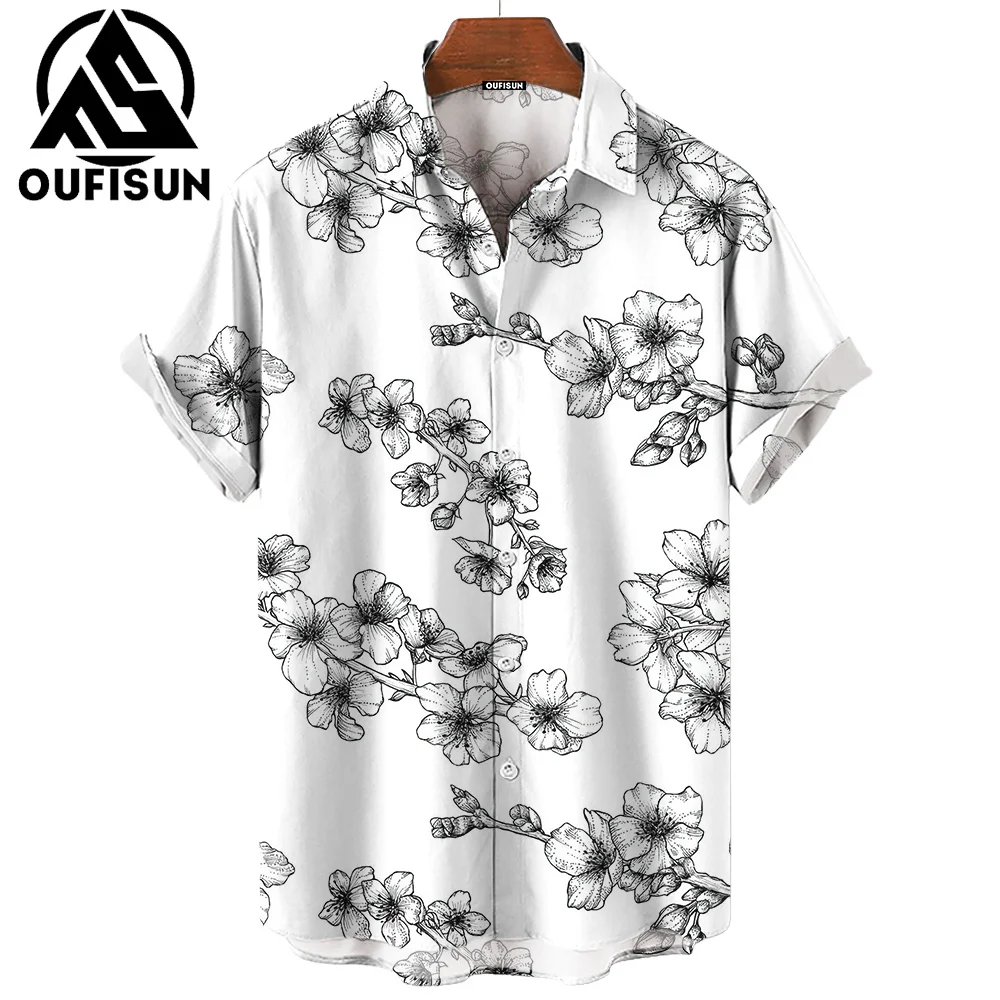 

Hawaiian Shirt For Men Summer Short Sleeve Casual Tops Fashion Flower Print Men's Lapel Shirt Outdoor Beach Oversized Clothing