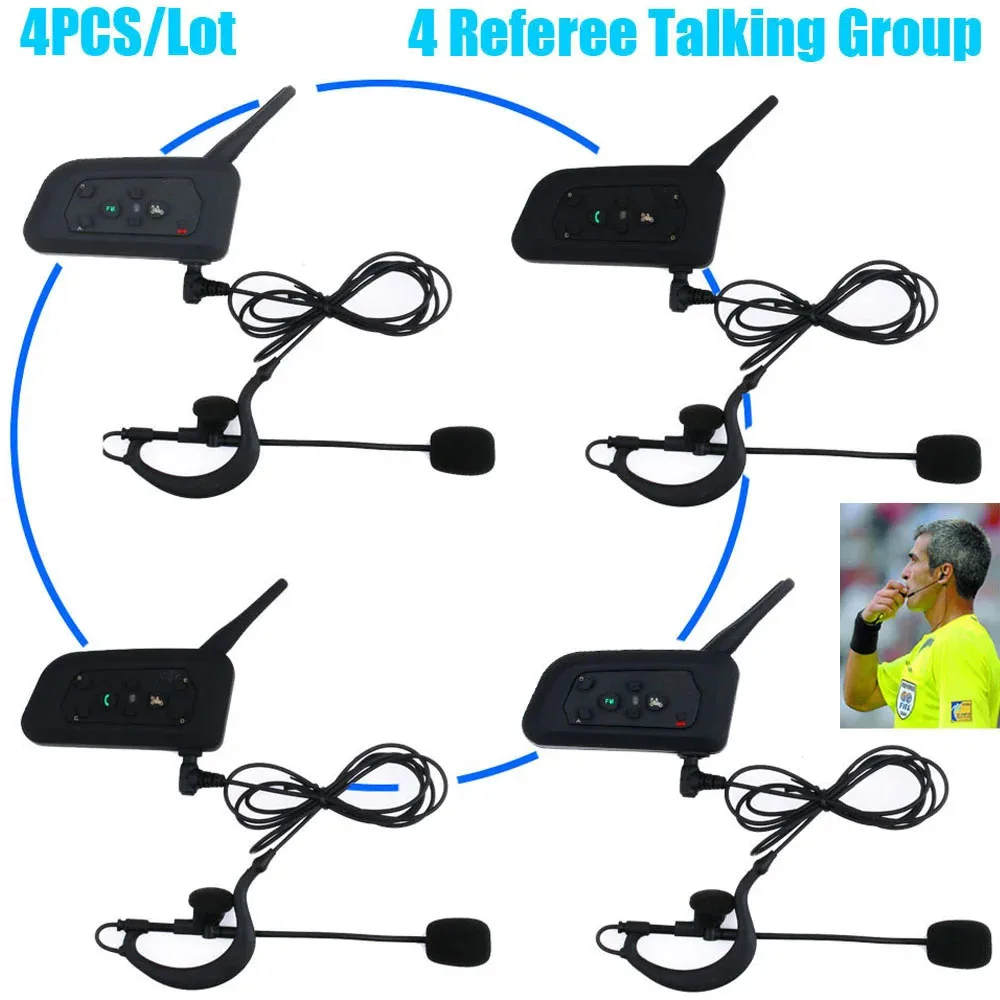 V4c Tot 4 Mensen Praten 1200M Full Duplex Intercom Headset Voor Voetbal Scheidsrechter Rechter Fiets Draadloze Voetbalcommunicatie