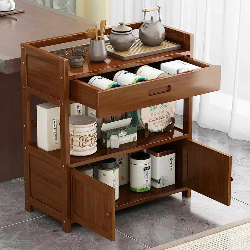 Bamboo kitchen tea cabinet home dining sideboard living room shelf tea table office set sundries storage cabinet