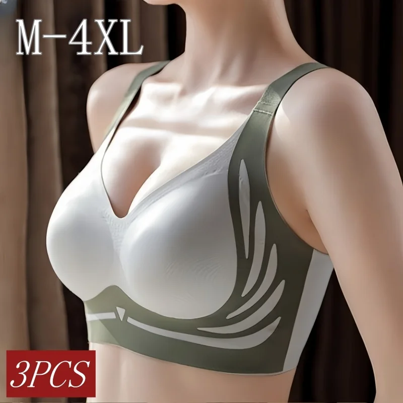 3Pcs/Set Push-Up Bras Women Non-wire Brassiere Adjust Straps Bralette Seamless Padded Underwear Breathable Plus Size Bra M-4XL 2