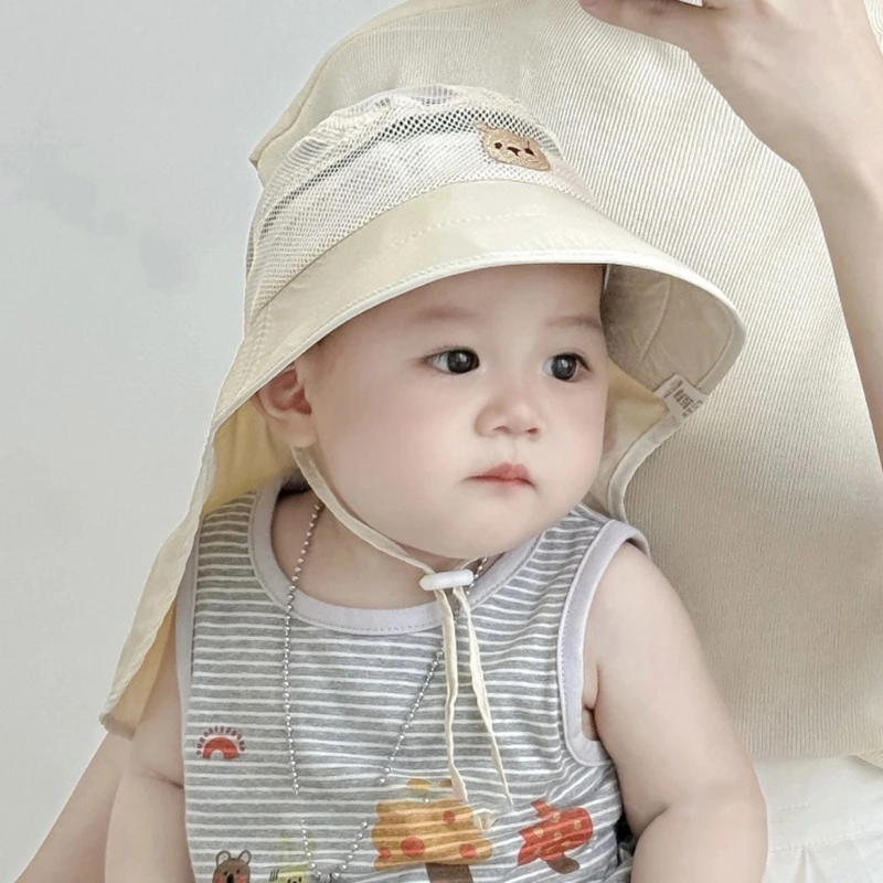 Baby Mesh Bucket Hat Fisherman Hat Soft Brim Panama For Kids Unisex Neck Flap Fishing Outdoor Activity Sun,sun hats,fisherman hat,sunscreen hats,bucket hats,sun hat