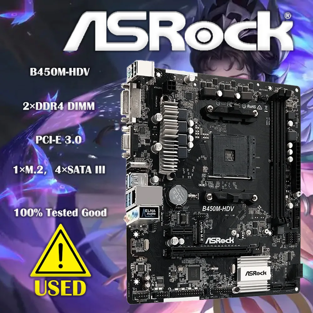 Asrock-B450M-HDVマザーボード,am4ソケット,vga,hdmi,dvi,usb 3.0, 32g