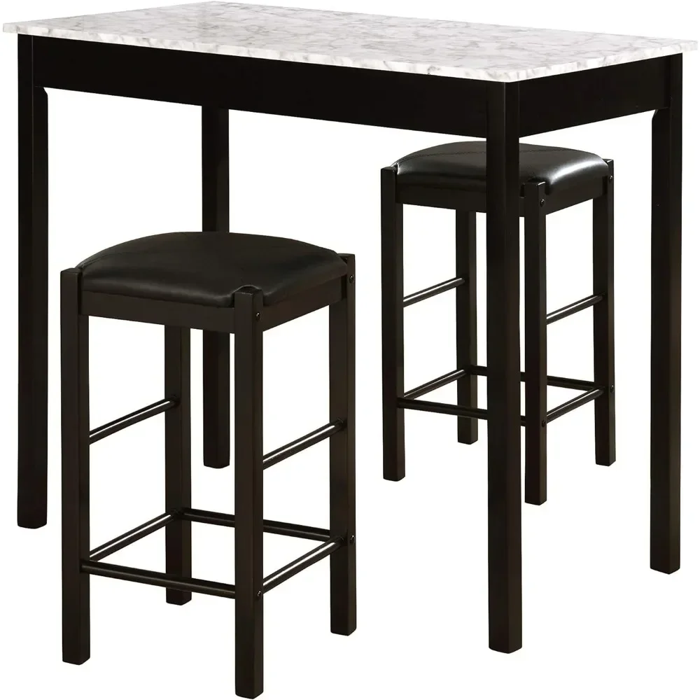 Artificial Marble Kitchen Table and Chair Set for 2 People with 1 Bar Table and 2 Stools, Suitable for Apartments, Restaurants 6