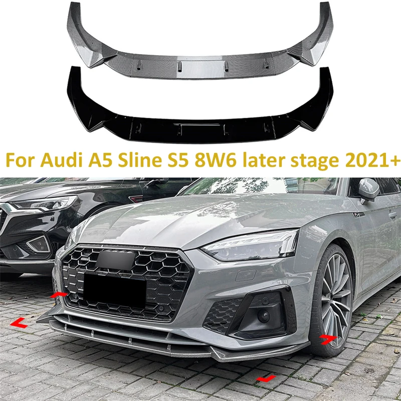 

For Audi A5 Sline S5 8W6 2021+ Car Front Lip Bumper Splitter Diffuser Body Kit Spoiler Tuning Guard Deflector Lips Covers