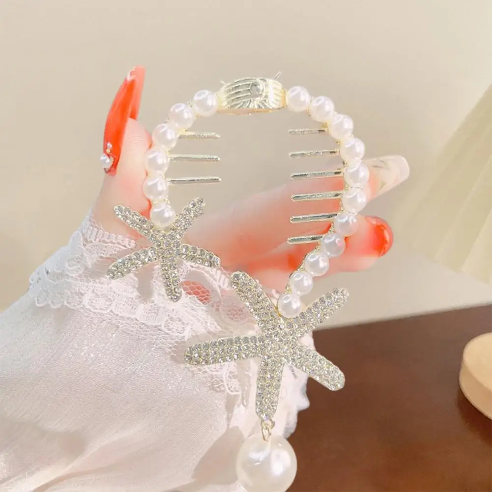 

Women Hair Barrette Elegant Flower Hair Claw with Faux Pearl Tassel Shining Rhinestone Clip for Women Stylish Hair Barrette Bun