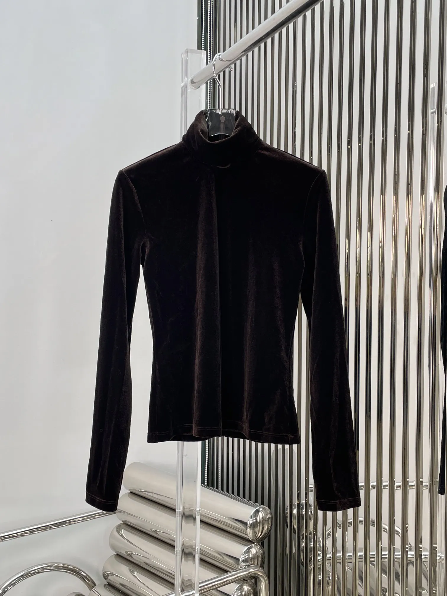 

Velvet stacked collar bottom shirt casual fashion 2024 fall new hot 0106