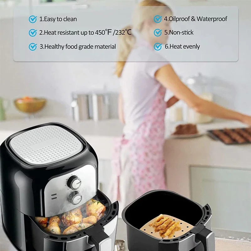 Air Fryer Paper Disposable Steamer Liners Kitchen Bakeware Papers Baking Non-Stick Steaming Mat Oil-absorbing Paper for Fryer