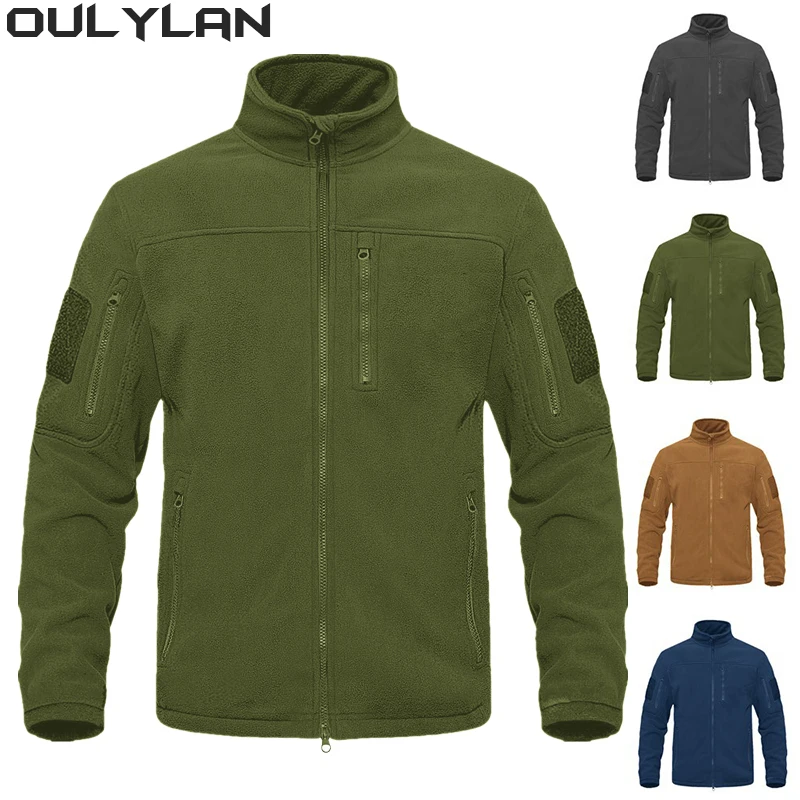 

Oulylan Fleece Jacket Thermal Warm Work Full Zip Up Tactical Green Coats Mens Pockets Safari Jacket Hiking Outwear Windbreaker