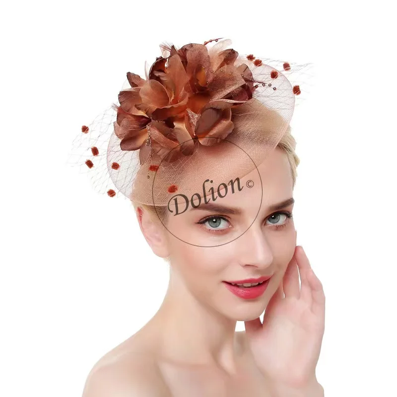 Lady Fancy Fascinators Hats for Womens Mesh Wedding Headwear Veil Flower Cocktail Tea Party Church Derby Hat Chapeu Feminino