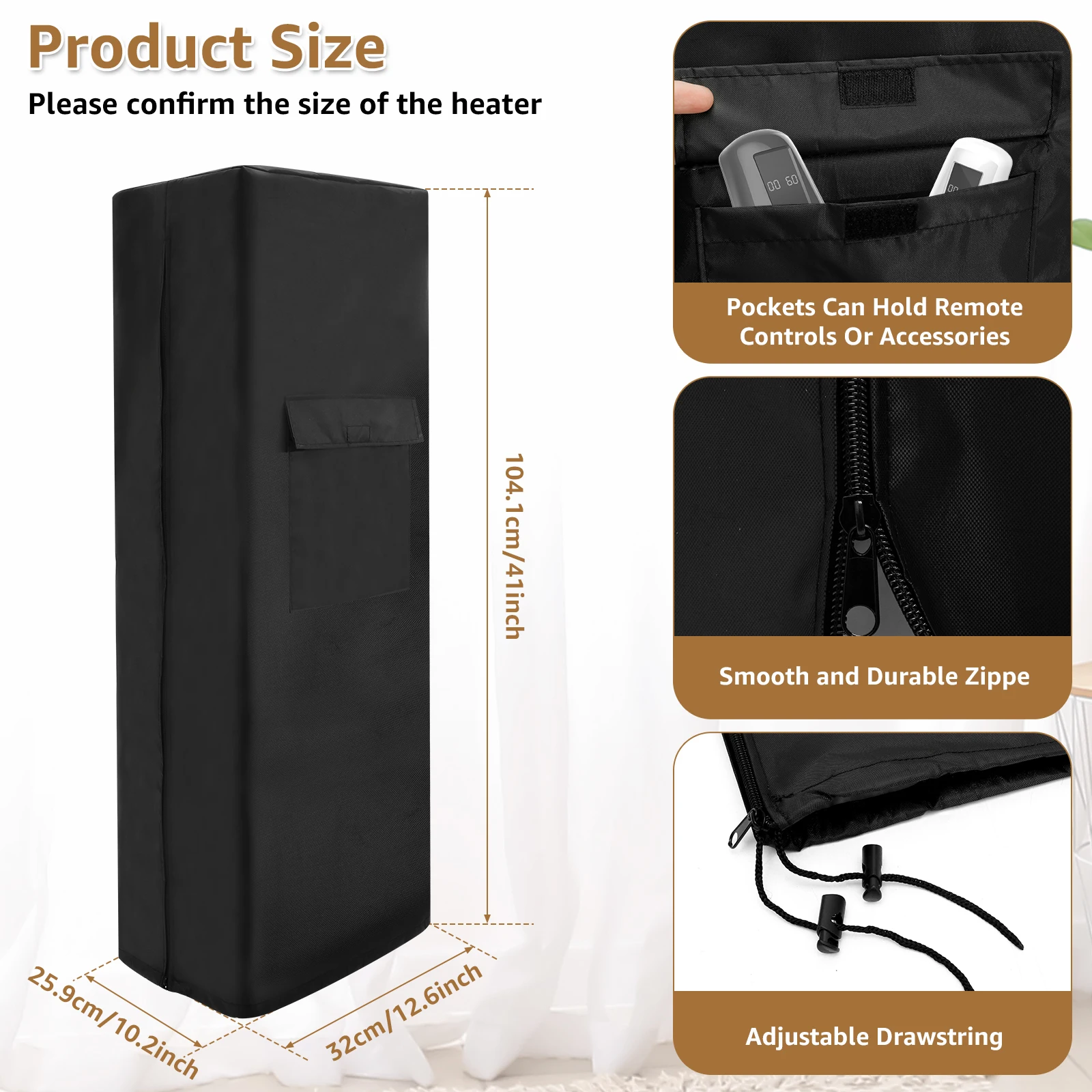 Waterproof Patio Heater Cover with Zipper and Drawstring