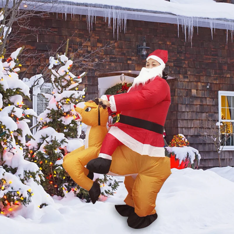 

Adult Christmas Funny Cartoon Inflatable Costume Reindeer Props Riding Deer Santa Claus Inflated Clothes Party Suit