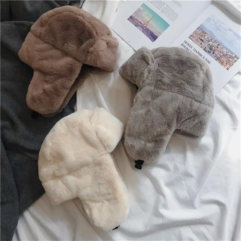 Winter Hat Knitted Earflap Hat Women's Hat Winter Ushanka Hat for Female Thicken Cold Cap Warm Windbreak Warm Pilot Cap with Earflaps