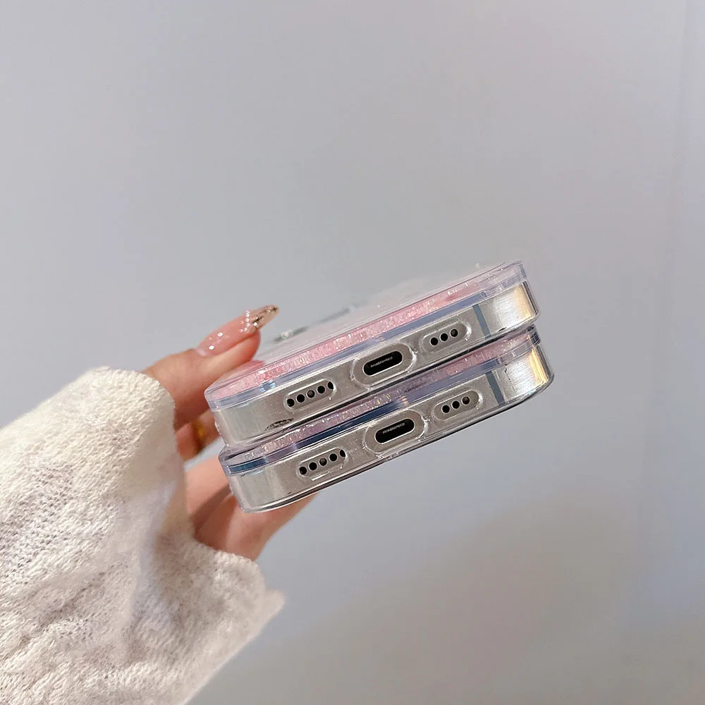 Korea Cute Dynamic quicksand Pink Grid Bear Transp...