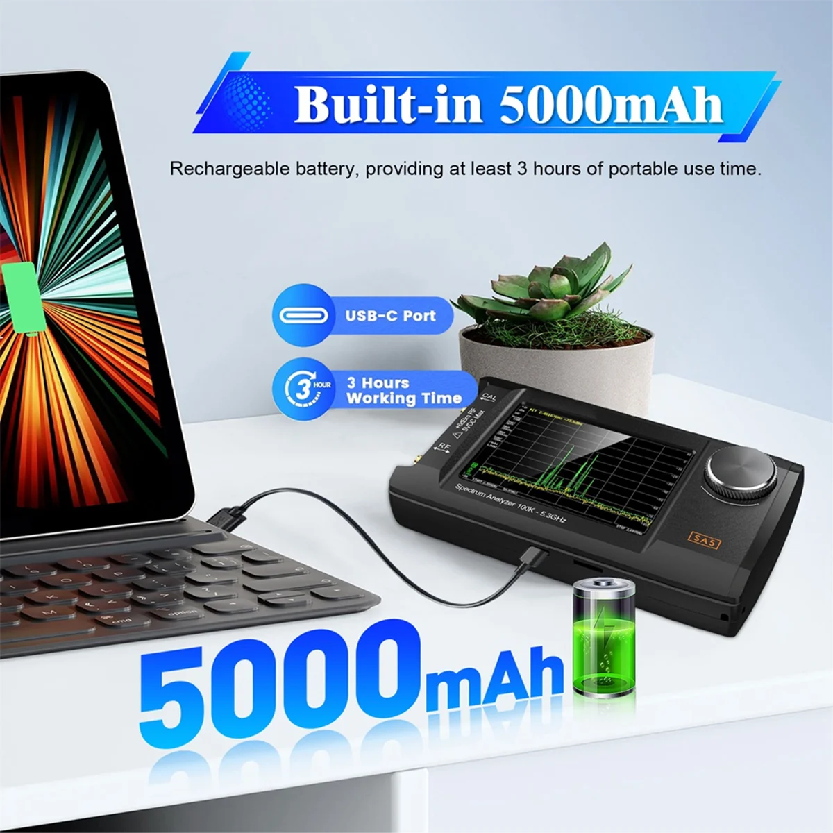 ABKO-Newest 4in IPS LCD SA5 Spectrum Analyzer Handheld Spectrum Anslyzer 100k-5.3GHz Signal Generator with 32GB Card Version