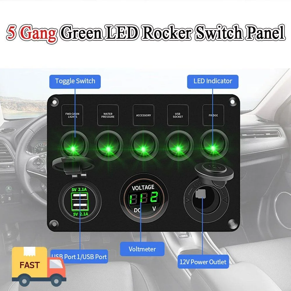 4 Gang 12V/24V Rocker Switch Panel For Car RV Camper Caravans Yacht Trucks  LED Digital Voltmeter Dual USB Port Circuit Breaker - AliExpress