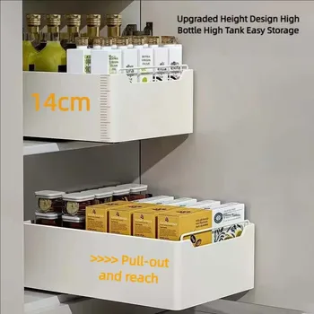 2026 Kitchen Storage Rack with Slide Rails Pull-out Kitchen Drawer Type Storage Tray Spice Box Storage Rack Cabinets Organizer 1