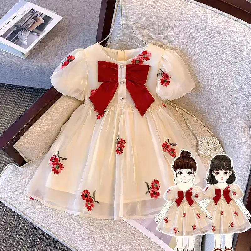 

Girls' Cotton Dress New Summer Flowing Light Embroidery Style Birthday Dress 3-8 Years Old Summer Children's Princess Dress