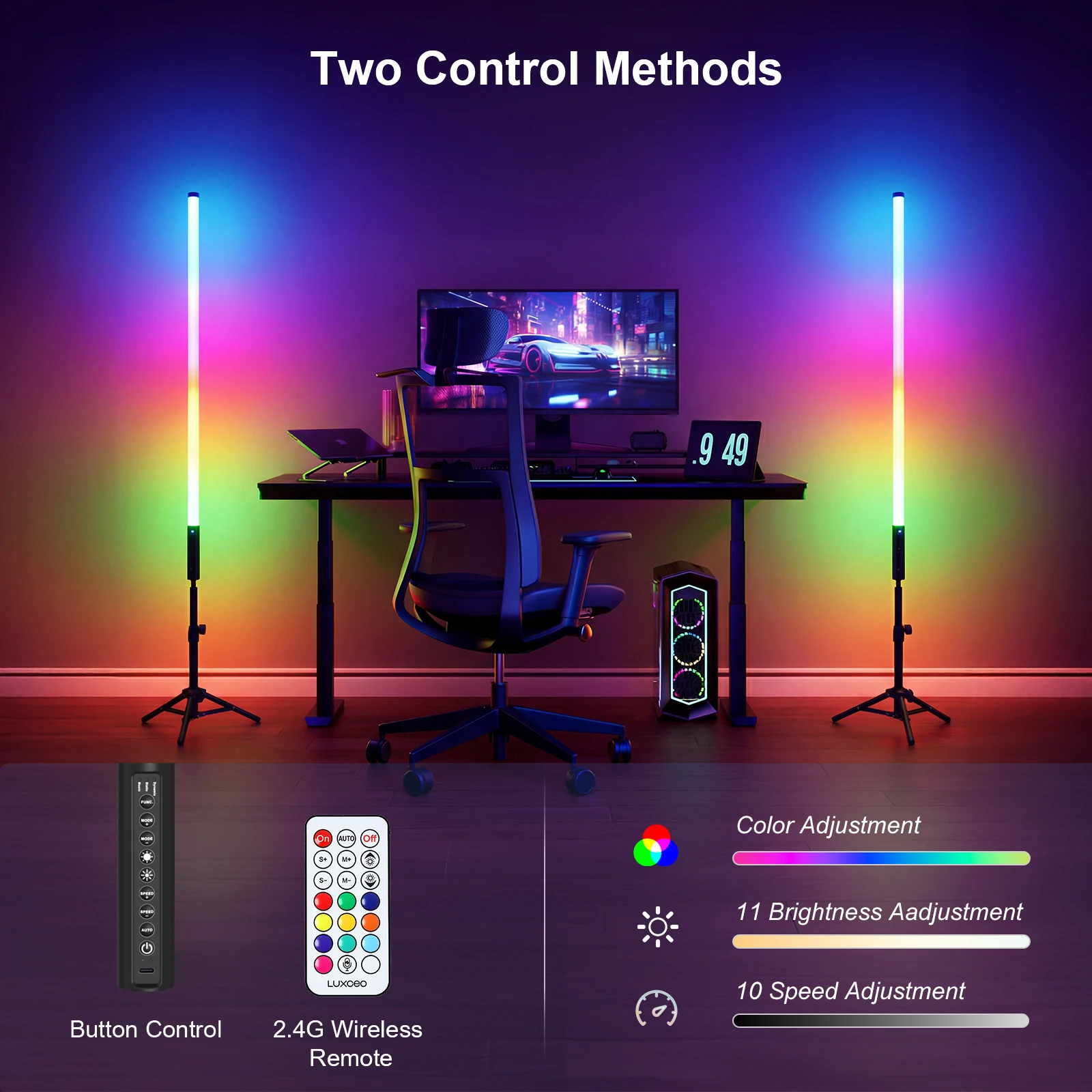 LUXCEO 90cm 4pcs 4W LED 무드 라이트 원격 제어 분위기 조명 RGB 색상 변경 조명 바 파티 크리스마스 장식.