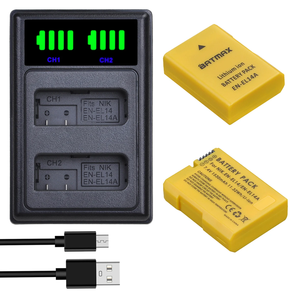 

Аккумуляторная батарея Batmax EN-EL14 EL14 + новое двойное зарядное устройство USB для Nikon DF,P7800,P7100,D3400,D5600,D5500,D5300,D5200,D3200