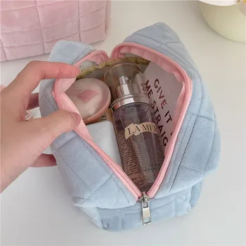 Zipper Large Solid Color Cosmetic Bag Cute Fur Makeup Bag for Women Travel Make Up Toiletry Bag Washing Pouch Plush Pen Pouch 1