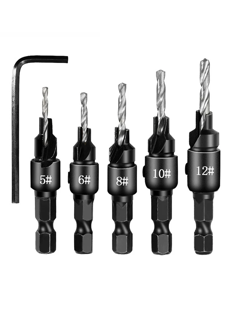 5pc Hexagon screw carpenter's hole opener countersink drill taper drill drilling reaming hardware tool set image 2