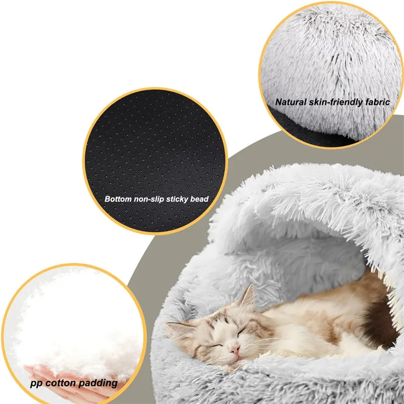 2 in 1 Plush Donut Cuddler Nest Warm Soft Calming Dog Cat Nest Puppy Bed with Cozy Sponge Non-Slip Bottom for pet Small cat Dogs 6