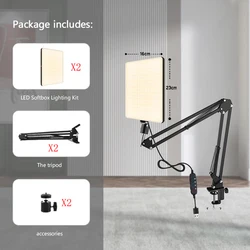 Enhanced LED Photography Light with Scissor Arm Stand for Versatile Studio and Streaming Use (2pcs)