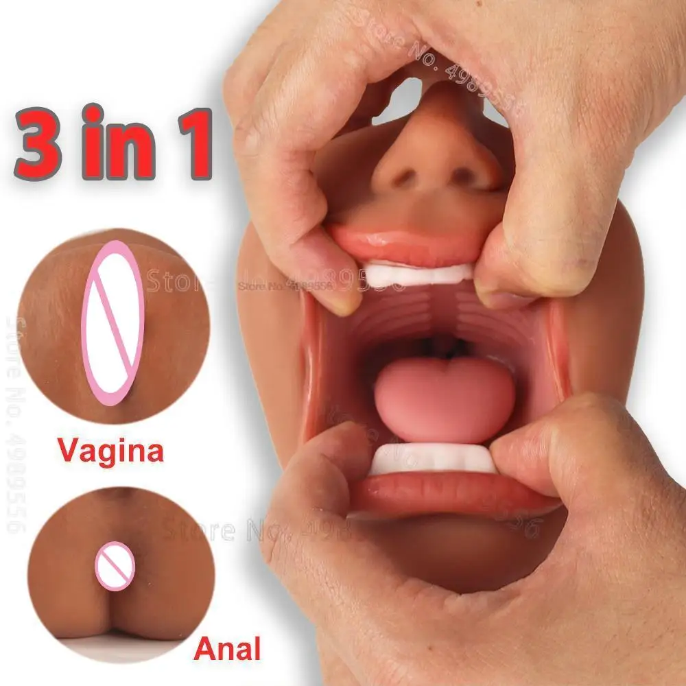 Male Masturbator 3 IN 1 Silicone Vagina Oral Sex Toy