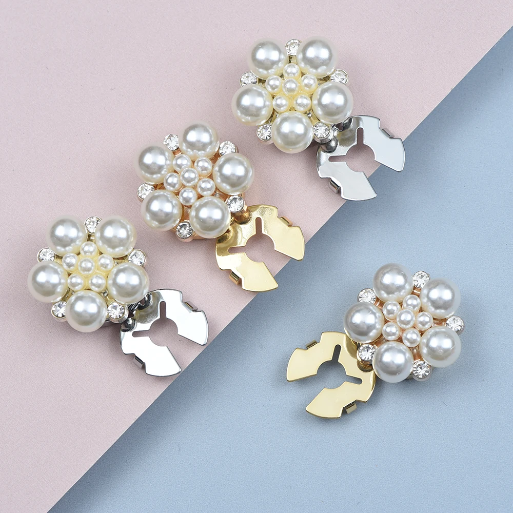 Button Covers Faux Pearl Rhinestone Shirt Cufflinks Pins For Ladies Clothing Sleeve Buttons 2pcs