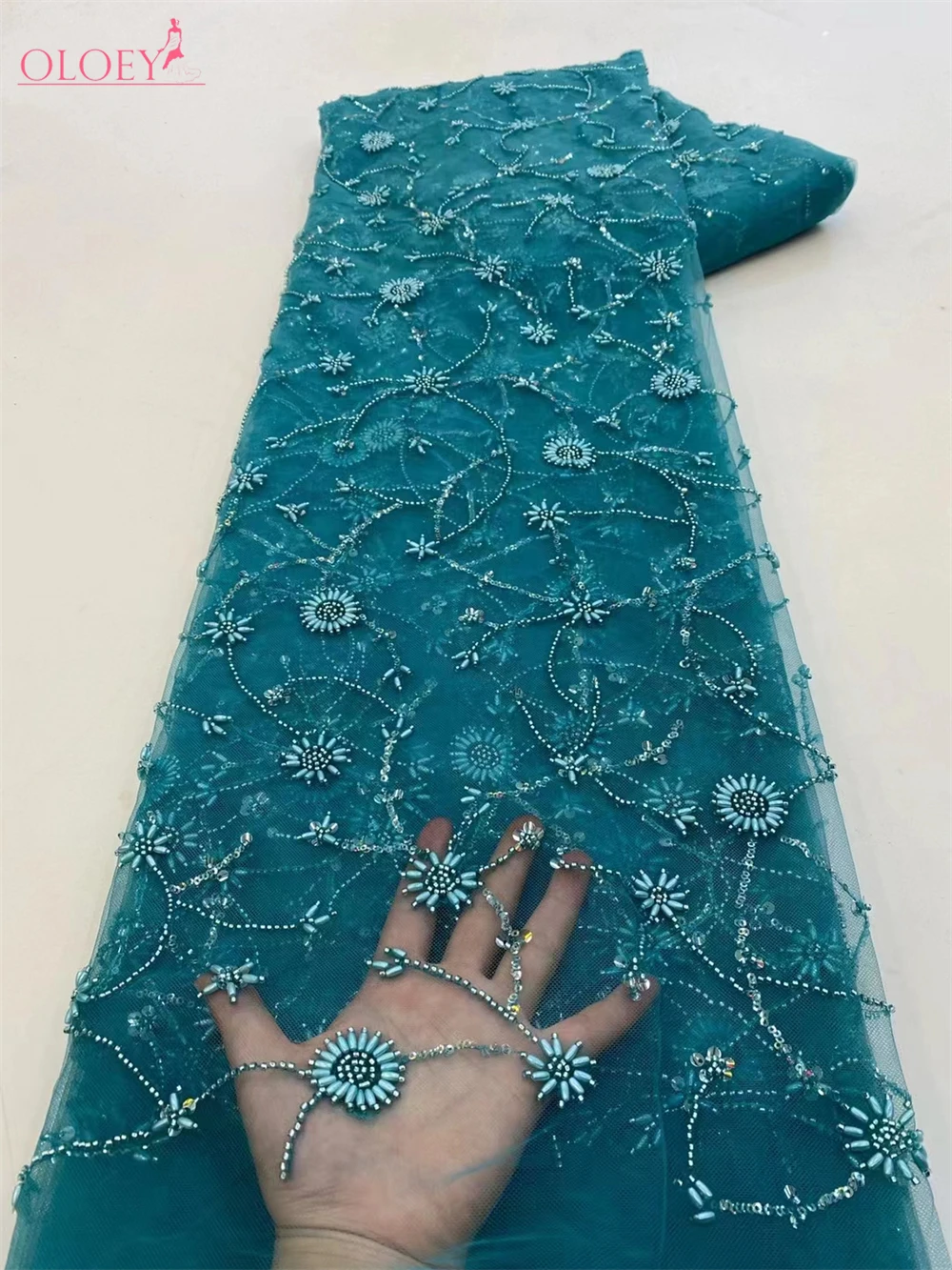 

Fashion Elegant French Embroidery Beaded Lace Fabric African Nigerian With Sequins Fabric For Wedding Dress