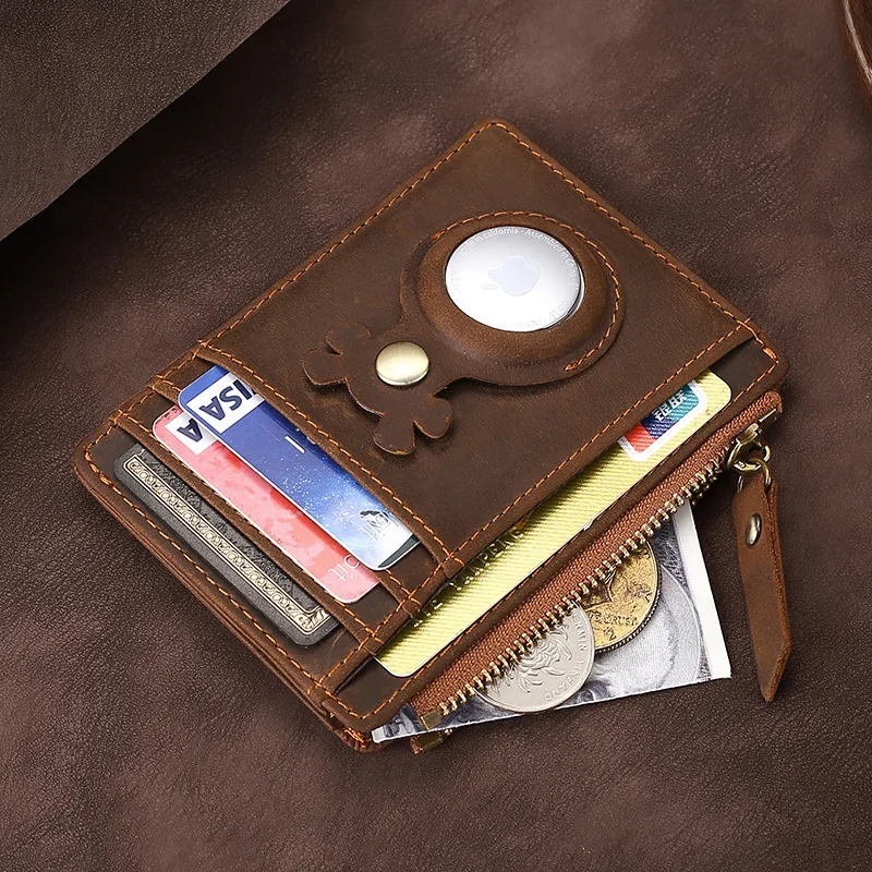 Rfid Card Holder Men Leather Mini Wallets Small Short Purse For Airtag