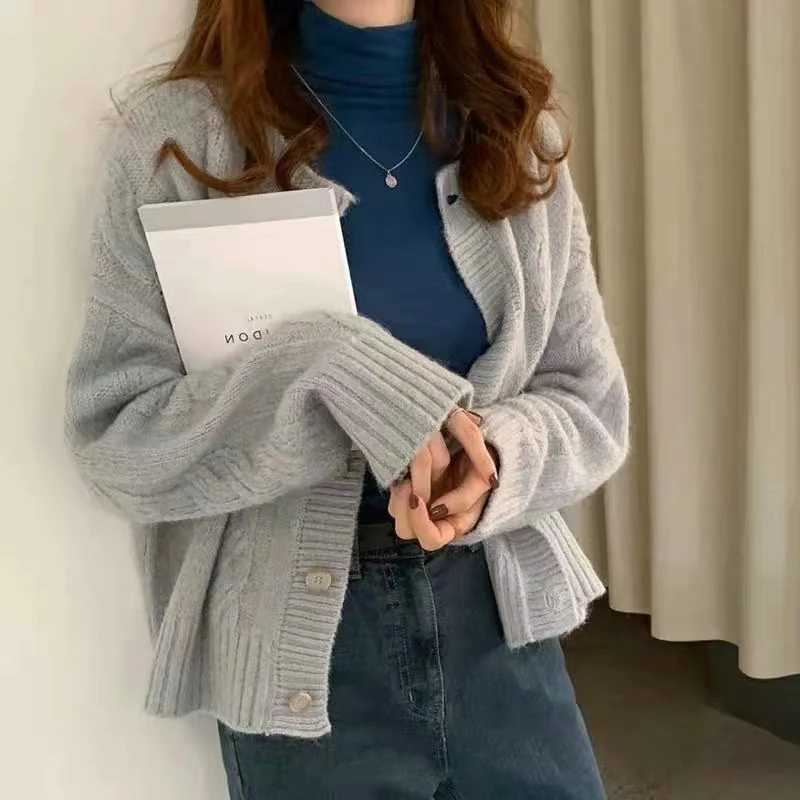 Women's Casual Knitted Crew Neck Cardigan Sweater Long Sleeve Slim Fit Sweater Fashio Women's Clothing