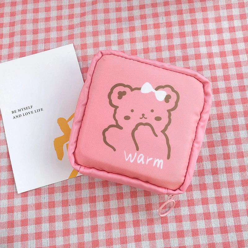 여성용 귀여운 화장품 메이크업 탐폰 베어 냅킨 파우치 보관 가방, 동전 지갑, 위생 패드 가방, 미니 데이터 케이블, 오르간, 3 개